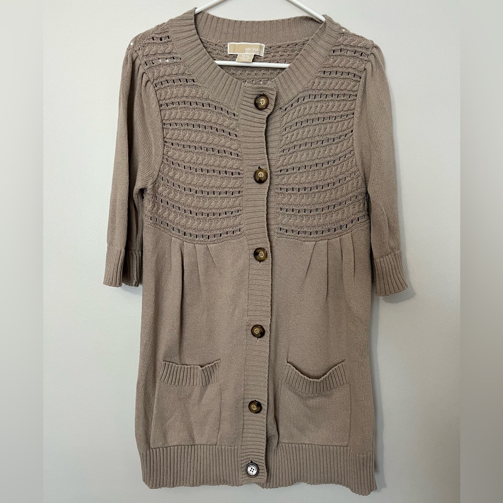 Michael Kors Tan Button-Up Knit Cardigan Sweater